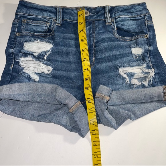 AMERICAN EAGLE NEXT LEVEL STRETCH HIGH RISE SHORTIE DISTRESSED DENIM SHORTS 10 - Picture 8 of 8
